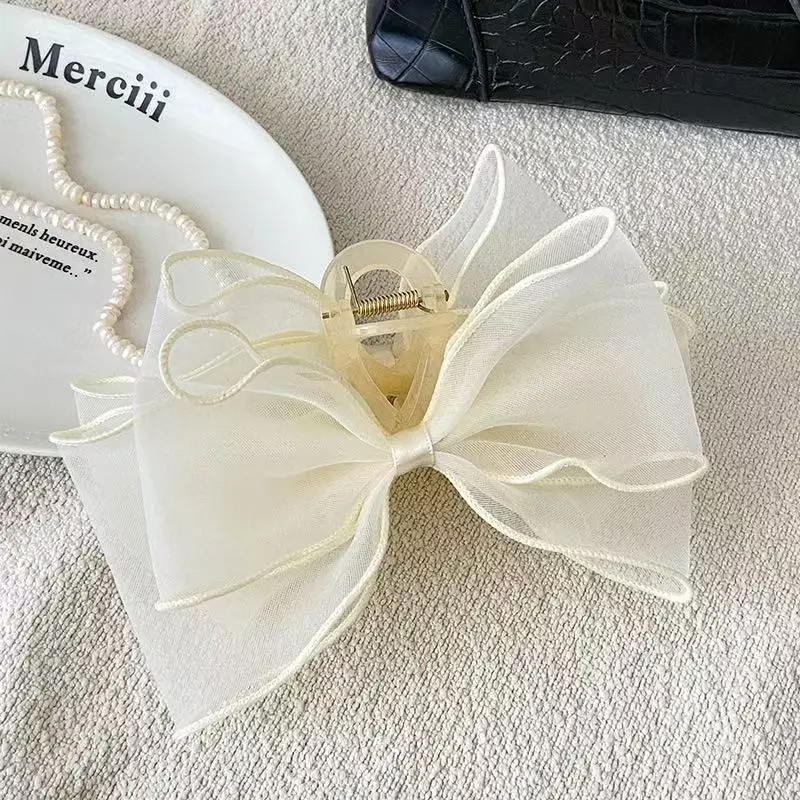 1pc Sweet Organza Reversible Bow Large Hair Claw,Commuting versatile hair accessory, suitable for daily and party gatherings