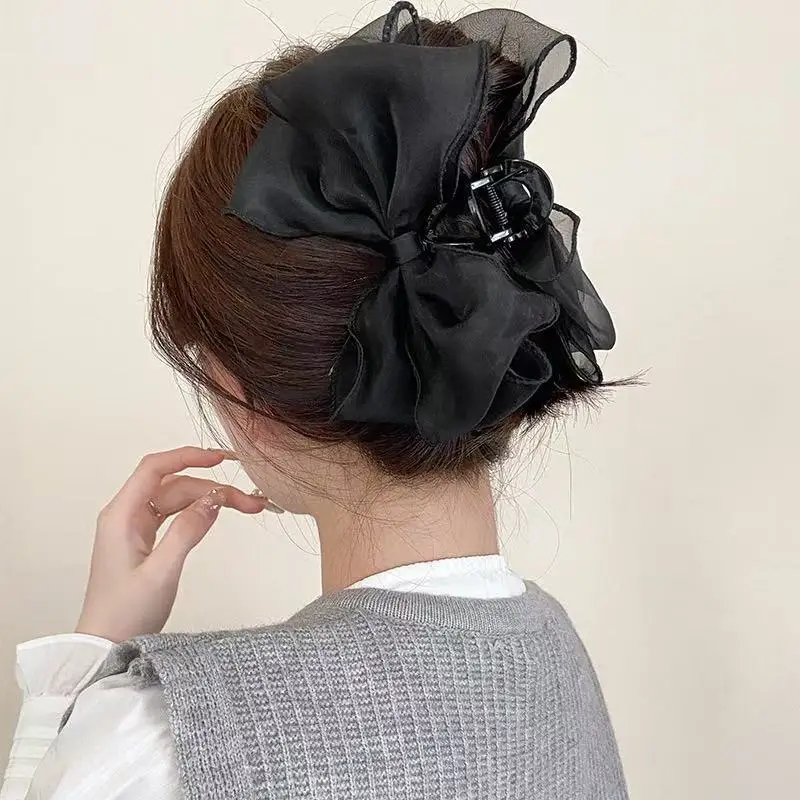 1pc Sweet Organza Reversible Bow Large Hair Claw,Commuting versatile hair accessory, suitable for daily and party gatherings