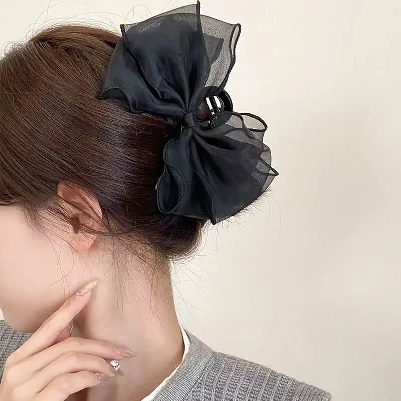 1pc Sweet Organza Reversible Bow Large Hair Claw,Commuting versatile hair accessory, suitable for daily and party gatherings