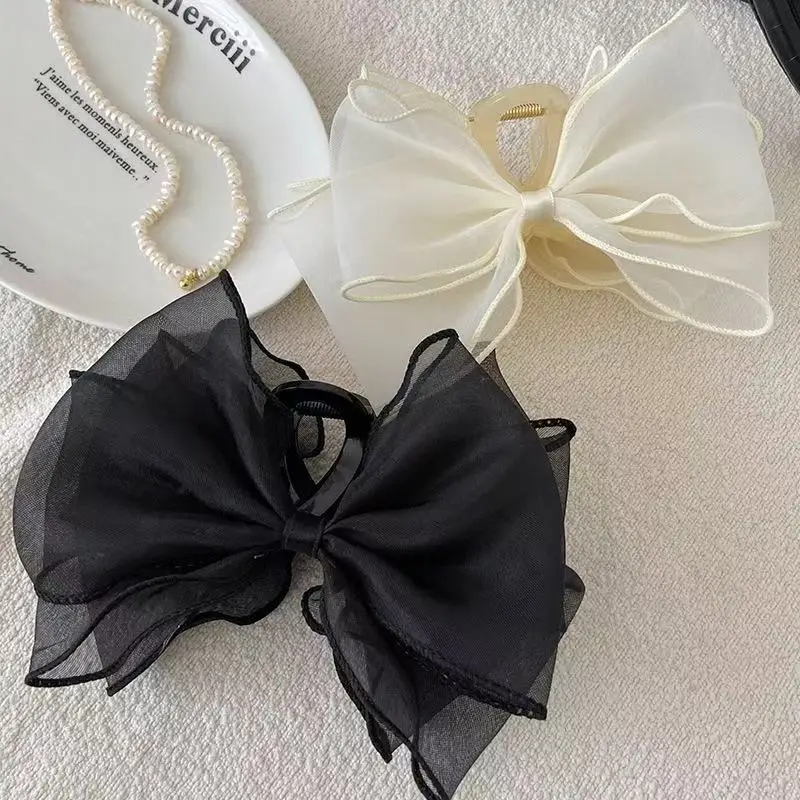 1pc Sweet Organza Reversible Bow Large Hair Claw,Commuting versatile hair accessory, suitable for daily and party gatherings