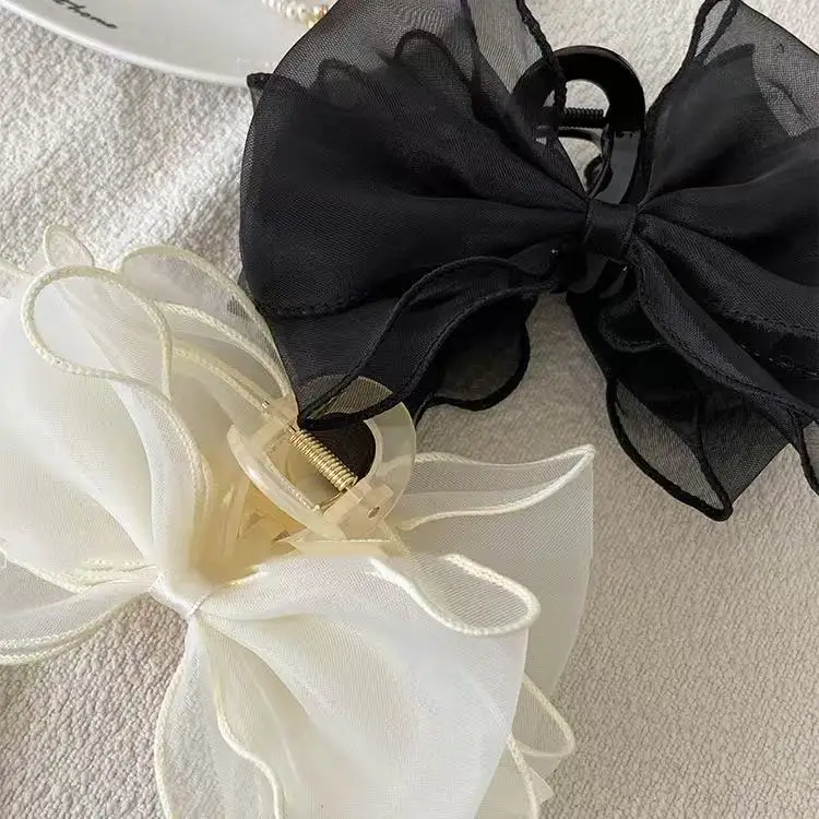 1pc Sweet Organza Reversible Bow Large Hair Claw,Commuting versatile hair accessory, suitable for daily and party gatherings