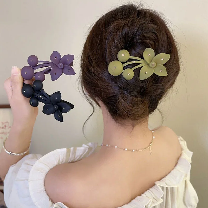 Fashion Matte Flower Hairpins Vintage Rhinestone Non-slip Hair Clip Claw Clamps Women Girls Hair Accessories Party Headwear Gift