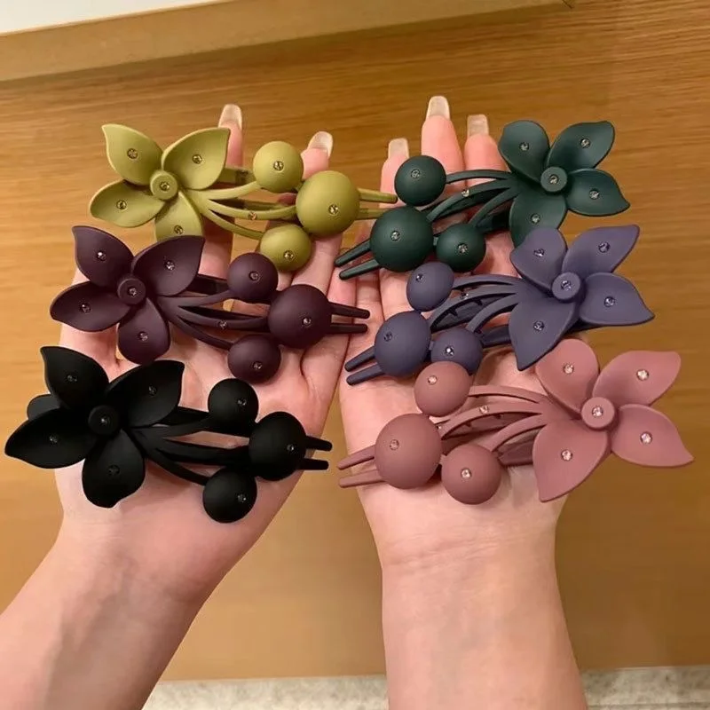 Fashion Matte Flower Hairpins Vintage Rhinestone Non-slip Hair Clip Claw Clamps Women Girls Hair Accessories Party Headwear Gift
