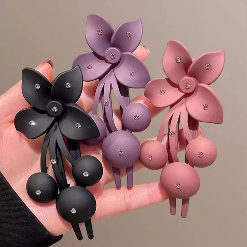 Fashion Matte Flower Hairpins Vintage Rhinestone Non-slip Hair Clip Claw Clamps Women Girls Hair Accessories Party Headwear Gift