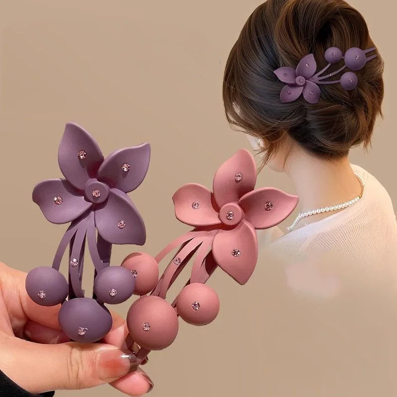 Fashion Matte Flower Hairpins Vintage Rhinestone Non-slip Hair Clip Claw Clamps Women Girls Hair Accessories Party Headwear Gift