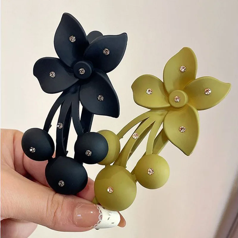 Fashion Matte Flower Hairpins Vintage Rhinestone Non-slip Hair Clip Claw Clamps Women Girls Hair Accessories Party Headwear Gift