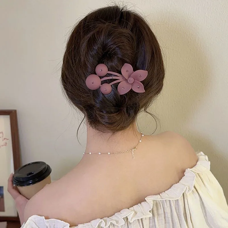 Fashion Matte Flower Hairpins Vintage Rhinestone Non-slip Hair Clip Claw Clamps Women Girls Hair Accessories Party Headwear Gift