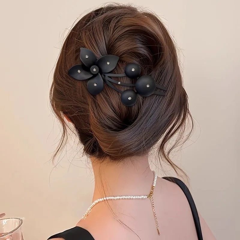 Fashion Matte Flower Hairpins Vintage Rhinestone Non-slip Hair Clip Claw Clamps Women Girls Hair Accessories Party Headwear Gift