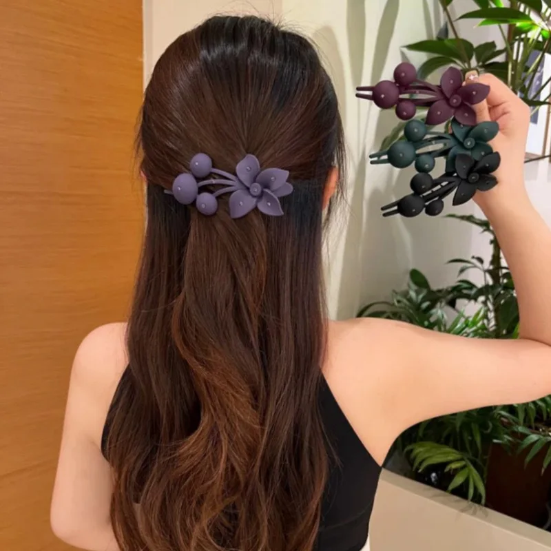 Fashion Matte Flower Hairpins Vintage Rhinestone Non-slip Hair Clip Claw Clamps Women Girls Hair Accessories Party Headwear Gift