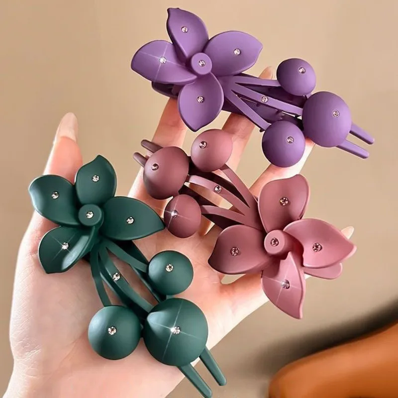 Fashion Matte Flower Hairpins Vintage Rhinestone Non-slip Hair Clip Claw Clamps Women Girls Hair Accessories Party Headwear Gift