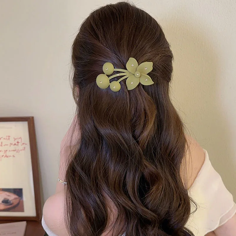 Fashion Matte Flower Hairpins Vintage Rhinestone Non-slip Hair Clip Claw Clamps Women Girls Hair Accessories Party Headwear Gift