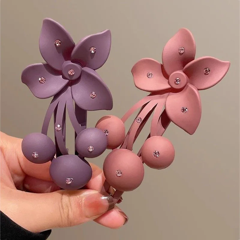 Fashion Matte Flower Hairpins Vintage Rhinestone Non-slip Hair Clip Claw Clamps Women Girls Hair Accessories Party Headwear Gift