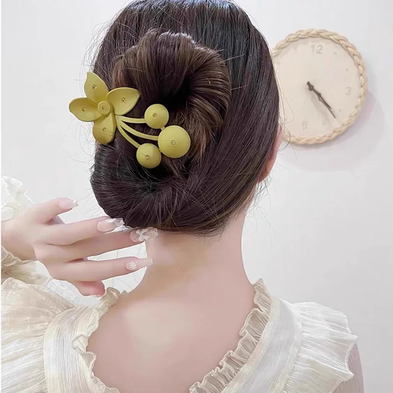 Fashion Matte Flower Hairpins Vintage Rhinestone Non-slip Hair Clip Claw Clamps Women Girls Hair Accessories Party Headwear Gift