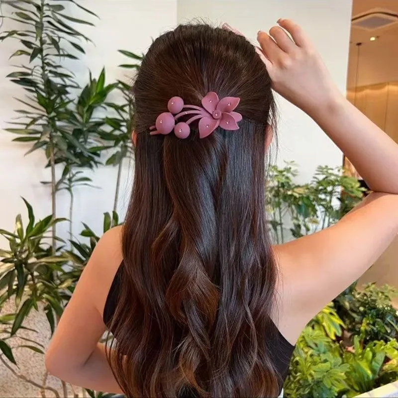 Fashion Matte Flower Hairpins Vintage Rhinestone Non-slip Hair Clip Claw Clamps Women Girls Hair Accessories Party Headwear Gift