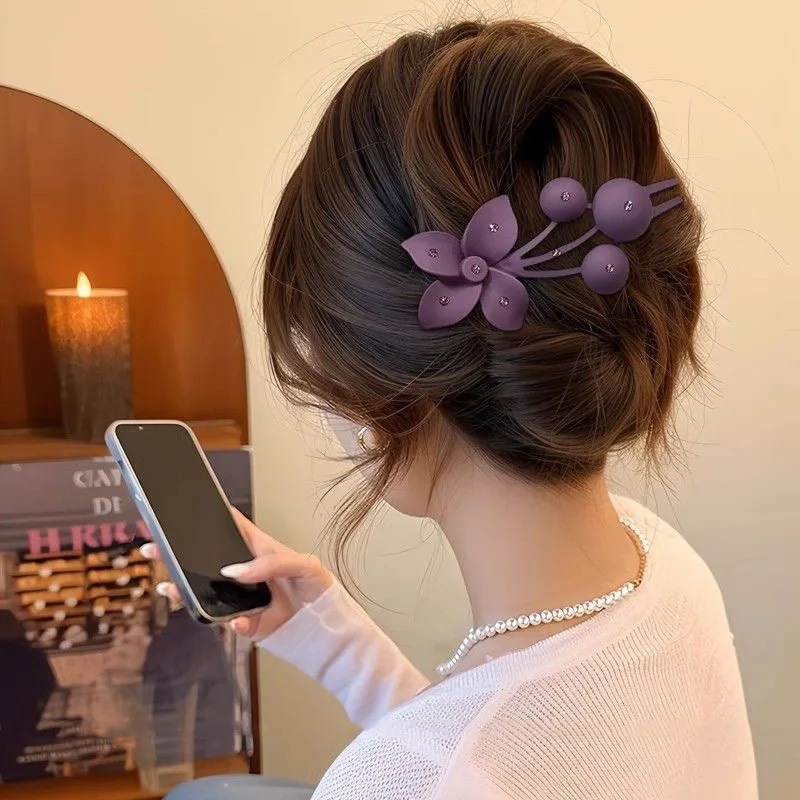 Fashion Matte Flower Hairpins Vintage Rhinestone Non-slip Hair Clip Claw Clamps Women Girls Hair Accessories Party Headwear Gift
