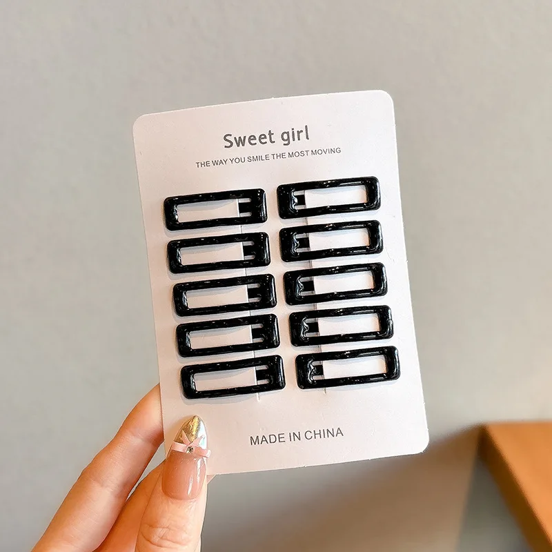 10pcs/set Girls Mini Black Alloy Bobby Pins Water Drop Rectangle Hairpins Children Baby Non-slip No Damage Hair Clips Headwear