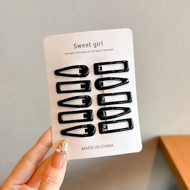 10pcs/set Girls Mini Black Alloy Bobby Pins Water Drop Rectangle Hairpins Children Baby Non-slip No Damage Hair Clips Headwear