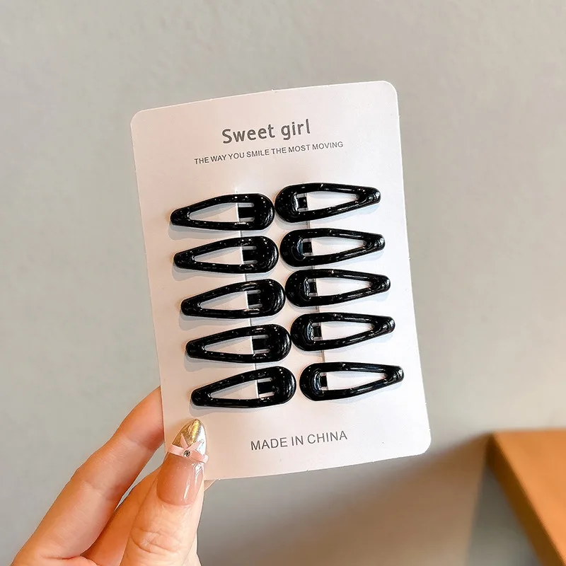 10pcs/set Girls Mini Black Alloy Bobby Pins Water Drop Rectangle Hairpins Children Baby Non-slip No Damage Hair Clips Headwear