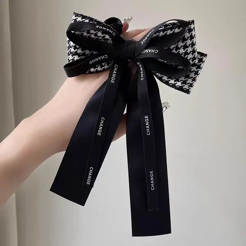 Women Luxury Korean Style Barrettes Headwear Hair Accessories Rhineston Tassel Hair Clips for Women Girls Fabric Bow Hairpins