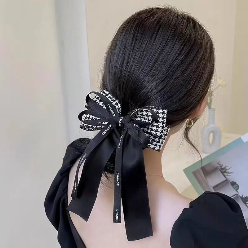 Women Luxury Korean Style Barrettes Headwear Hair Accessories Rhineston Tassel Hair Clips for Women Girls Fabric Bow Hairpins