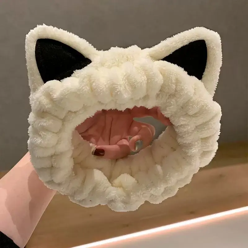 1pc Cartoon Plush Cat Ear Headband, Women's Pressed Hair, Face Wash Headband, Simple Headscarf Headband