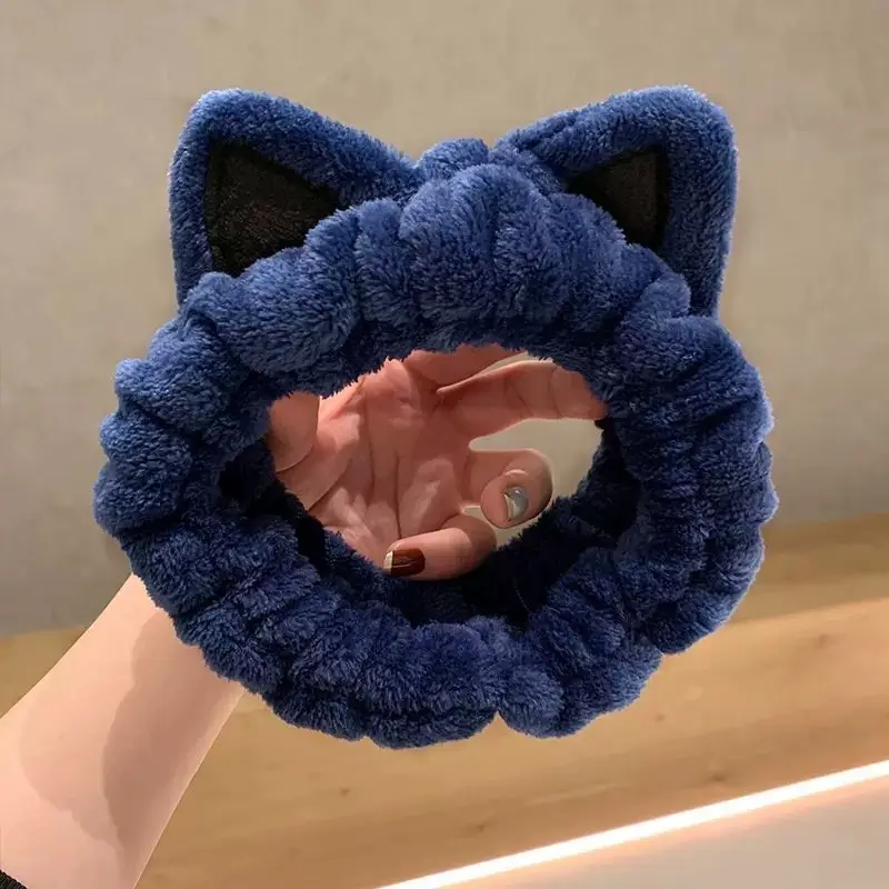 1pc Cartoon Plush Cat Ear Headband, Women's Pressed Hair, Face Wash Headband, Simple Headscarf Headband