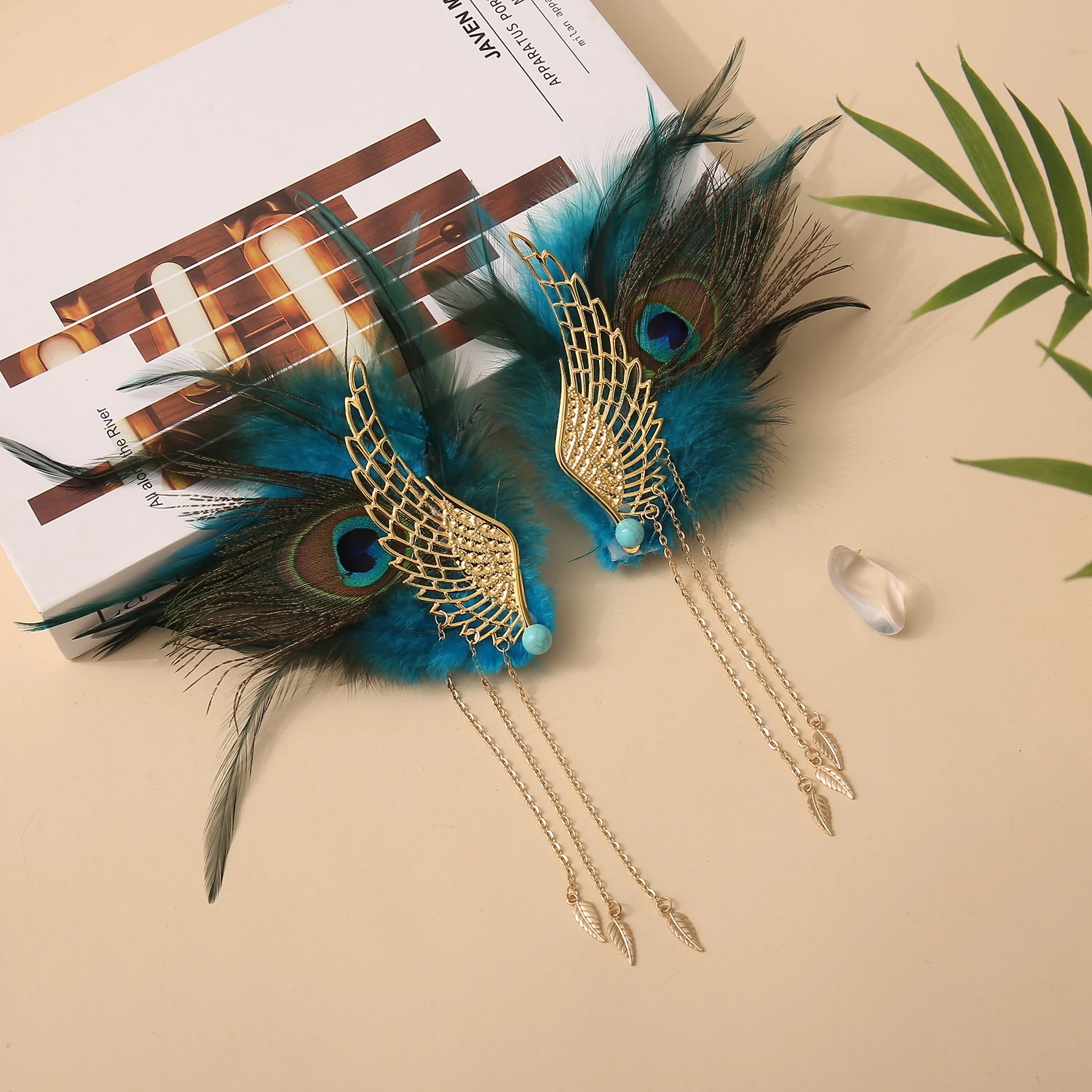 Angel Wings Feather Two tone Feather Tassel Pair Clip Devil Wings Hairpin Edge Clip Female