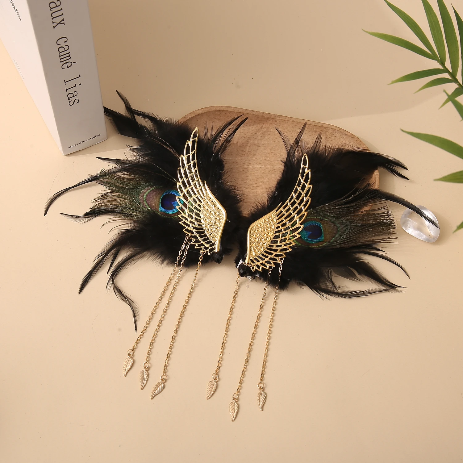 Angel Wings Feather Two tone Feather Tassel Pair Clip Devil Wings Hairpin Edge Clip Female