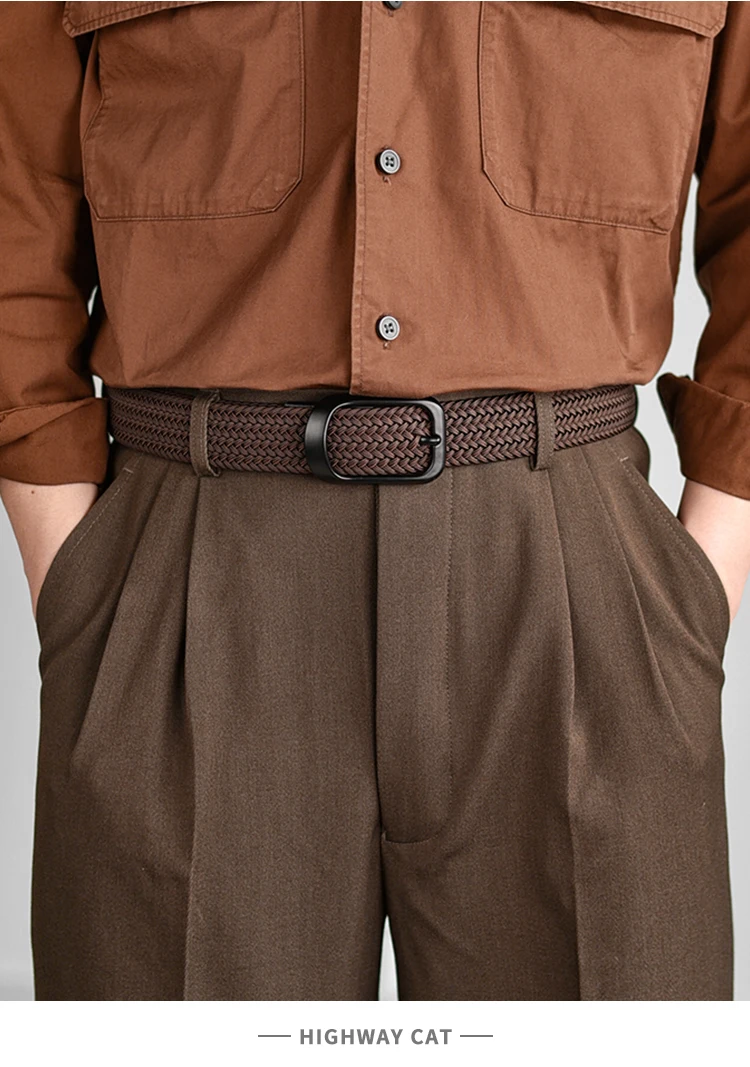 Weaving Belt Men's Fashionable Belt for Young Adults Casual Multifunctional Canvas Pants Belt with Elastic Golf Studs Fabric Lea