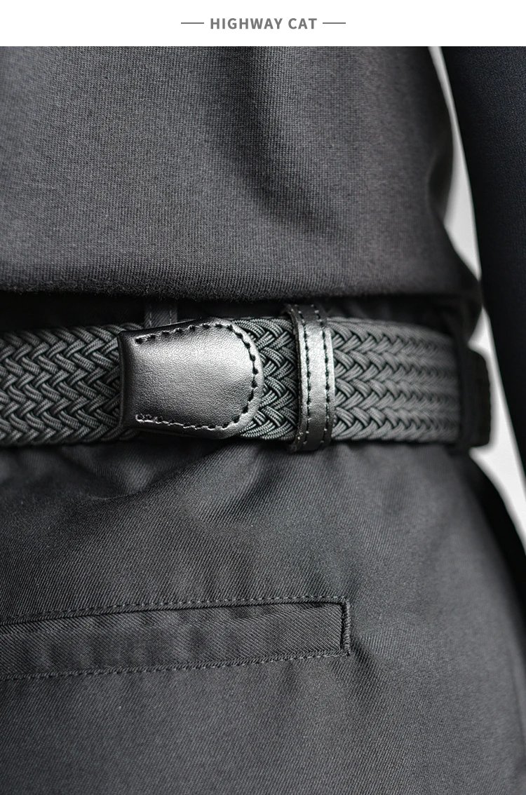 Weaving Belt Men's Fashionable Belt for Young Adults Casual Multifunctional Canvas Pants Belt with Elastic Golf Studs Fabric Lea