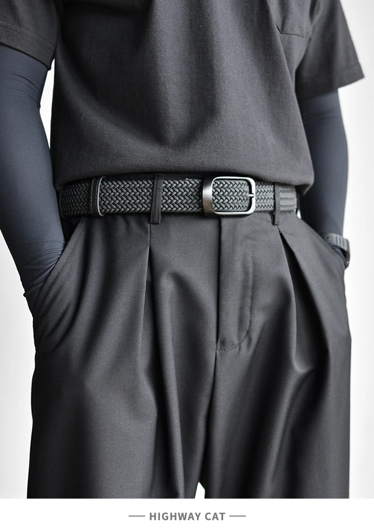 Weaving Belt Men's Fashionable Belt for Young Adults Casual Multifunctional Canvas Pants Belt with Elastic Golf Studs Fabric Lea