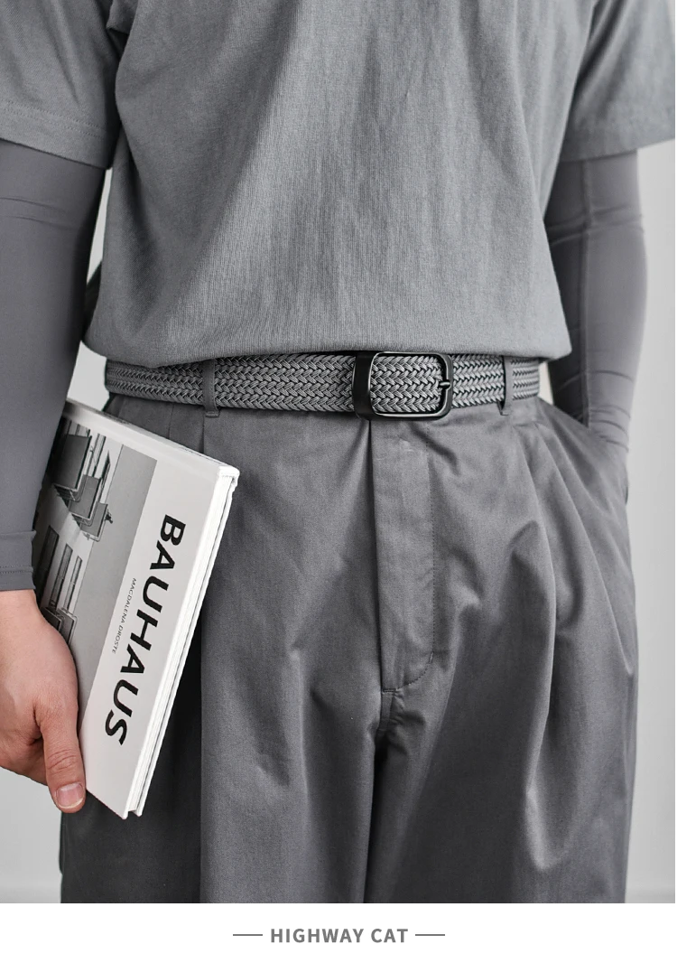 Weaving Belt Men's Fashionable Belt for Young Adults Casual Multifunctional Canvas Pants Belt with Elastic Golf Studs Fabric Lea