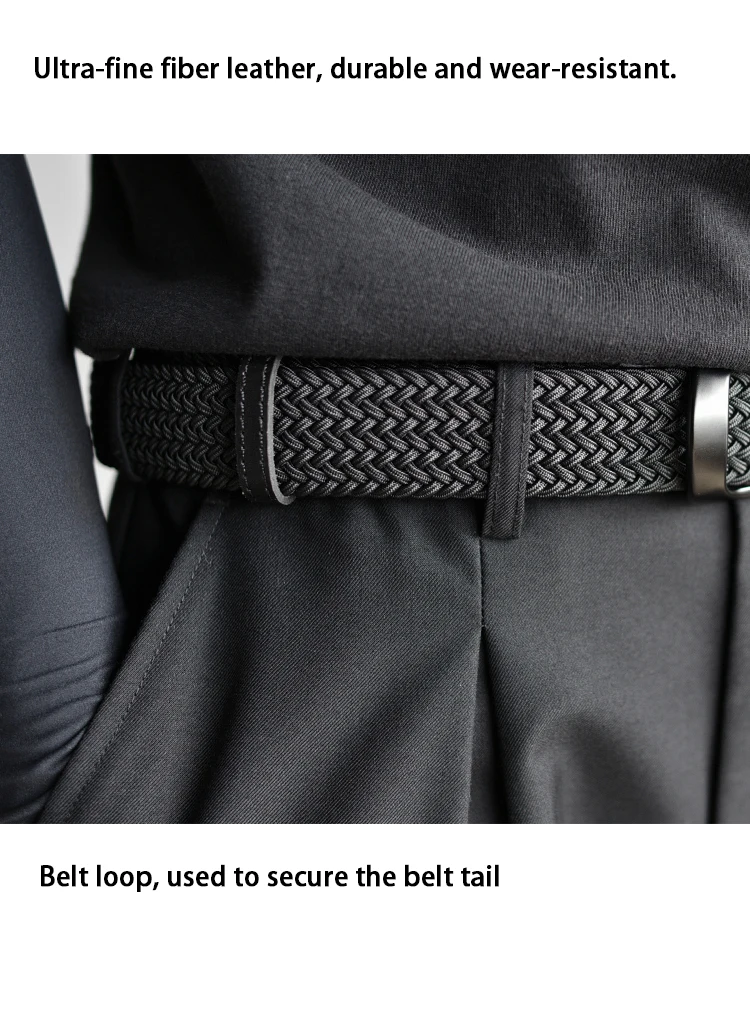Weaving Belt Men's Fashionable Belt for Young Adults Casual Multifunctional Canvas Pants Belt with Elastic Golf Studs Fabric Lea