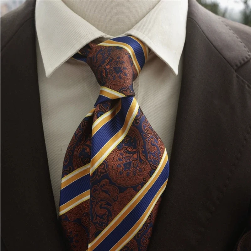 New Trendy Navy Brown Neckties For Men 7cm Formal Business Silk Neck Tie Shirt Suit Cravat Tuxedo Wedding Party Daily Wear Gifts