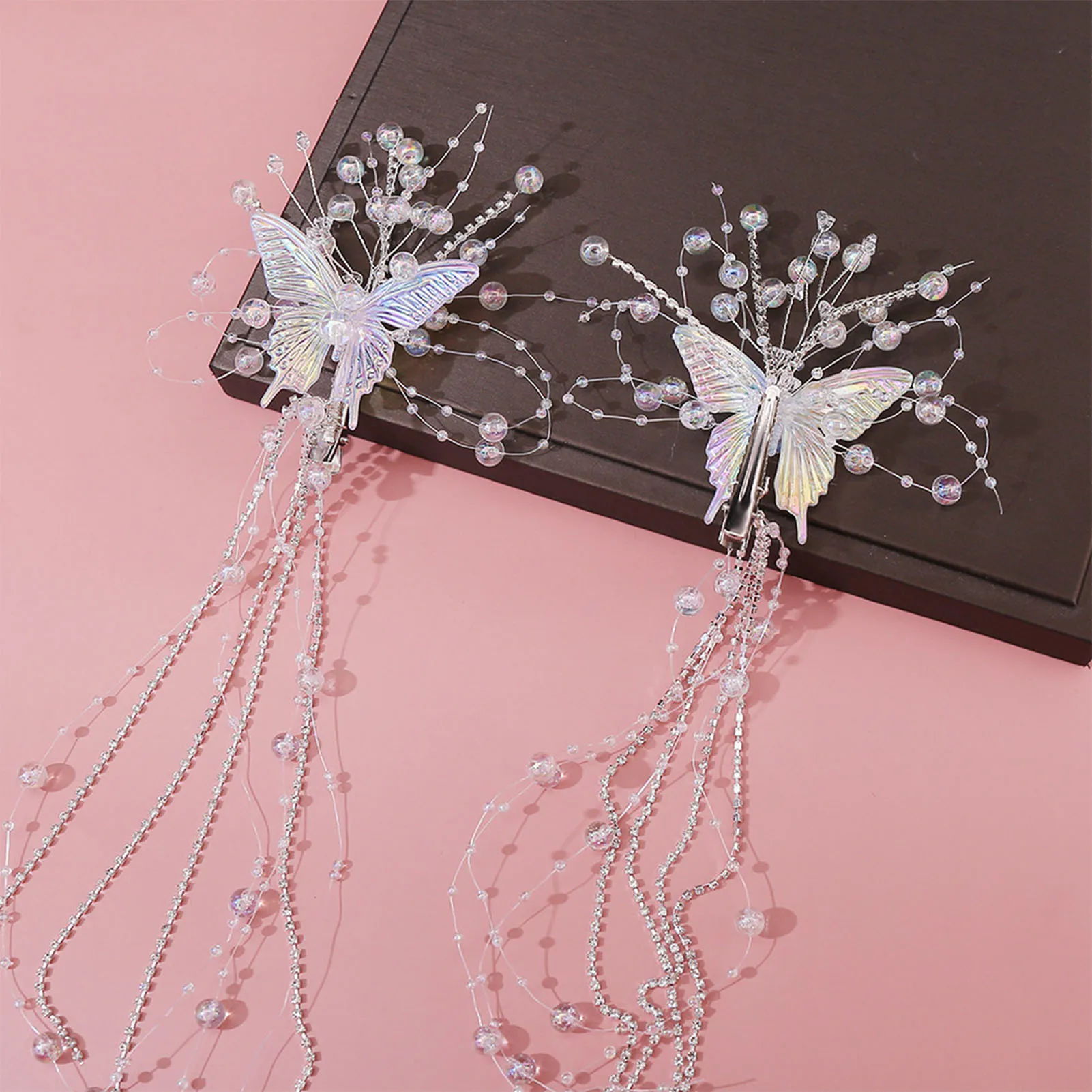 Fairy Tassel Hair Clip For Women Mermaid Pearl Butterfly Side Hairpin Exquisite Elegant Wedding Party Travel Hair Accessories