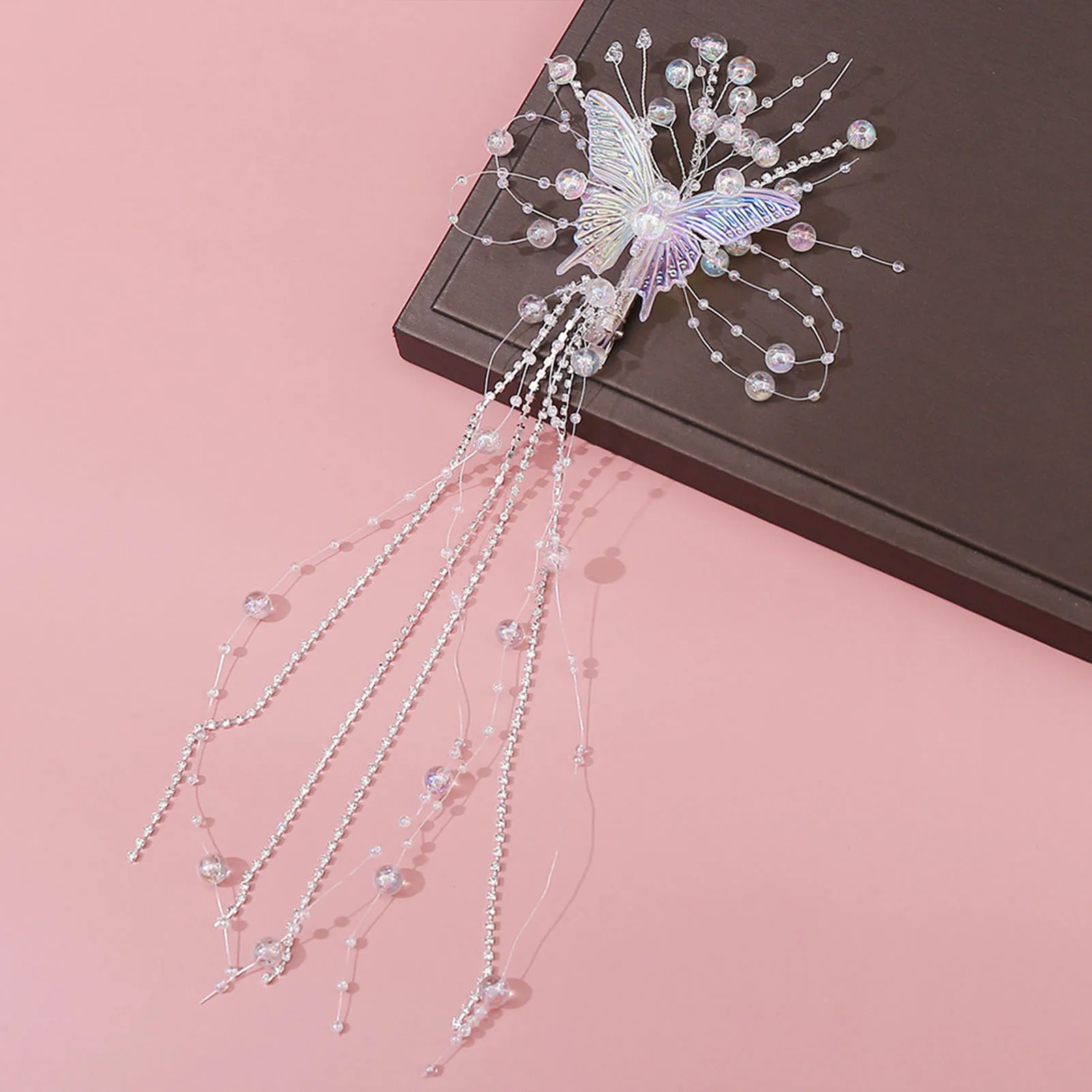 Fairy Tassel Hair Clip For Women Mermaid Pearl Butterfly Side Hairpin Exquisite Elegant Wedding Party Travel Hair Accessories