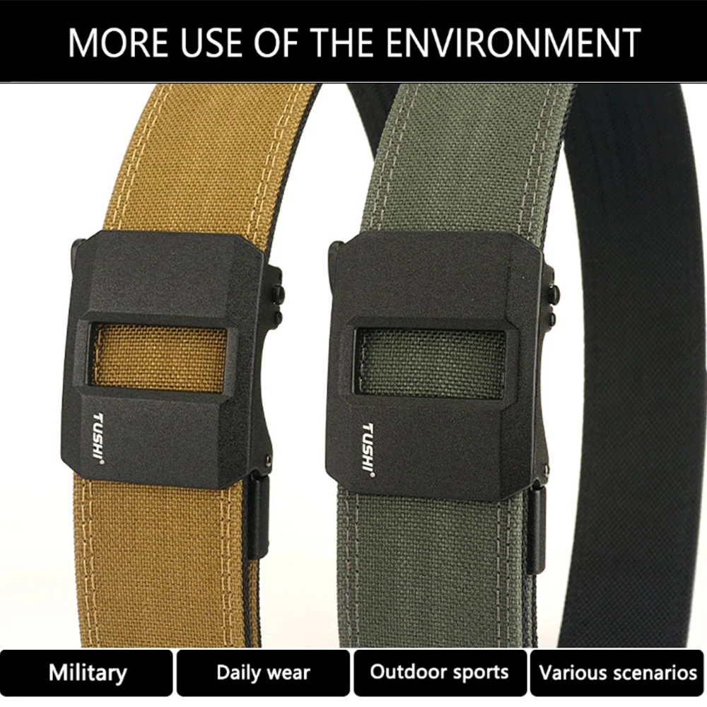TUSHI Brand 4.3CM Wide Double-Layer Reinforced Automatic Buckle Training Quick Hanging Pistol Belt Men's Nylon Outdoor Leisure