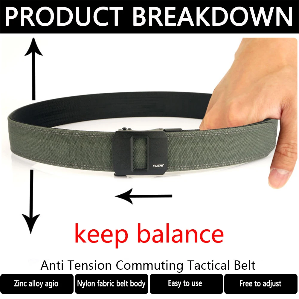 TUSHI Brand 4.3CM Wide Double-Layer Reinforced Automatic Buckle Training Quick Hanging Pistol Belt Men's Nylon Outdoor Leisure