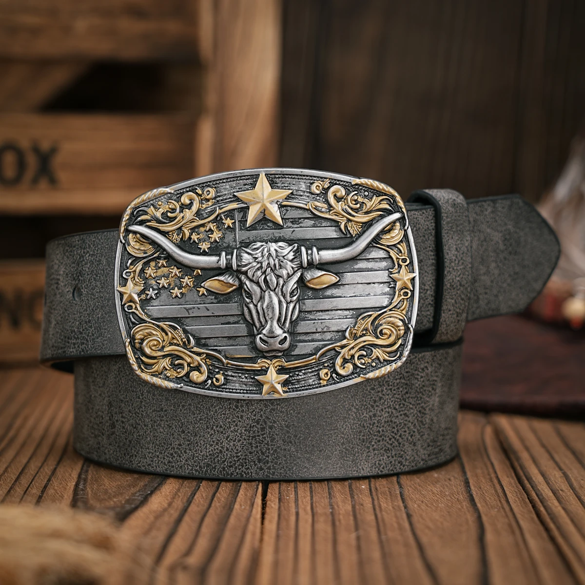 Men - Women - Western Denim - PU Leather - Belt - Vintage Jeans with Floral Carved Buckle Belt
