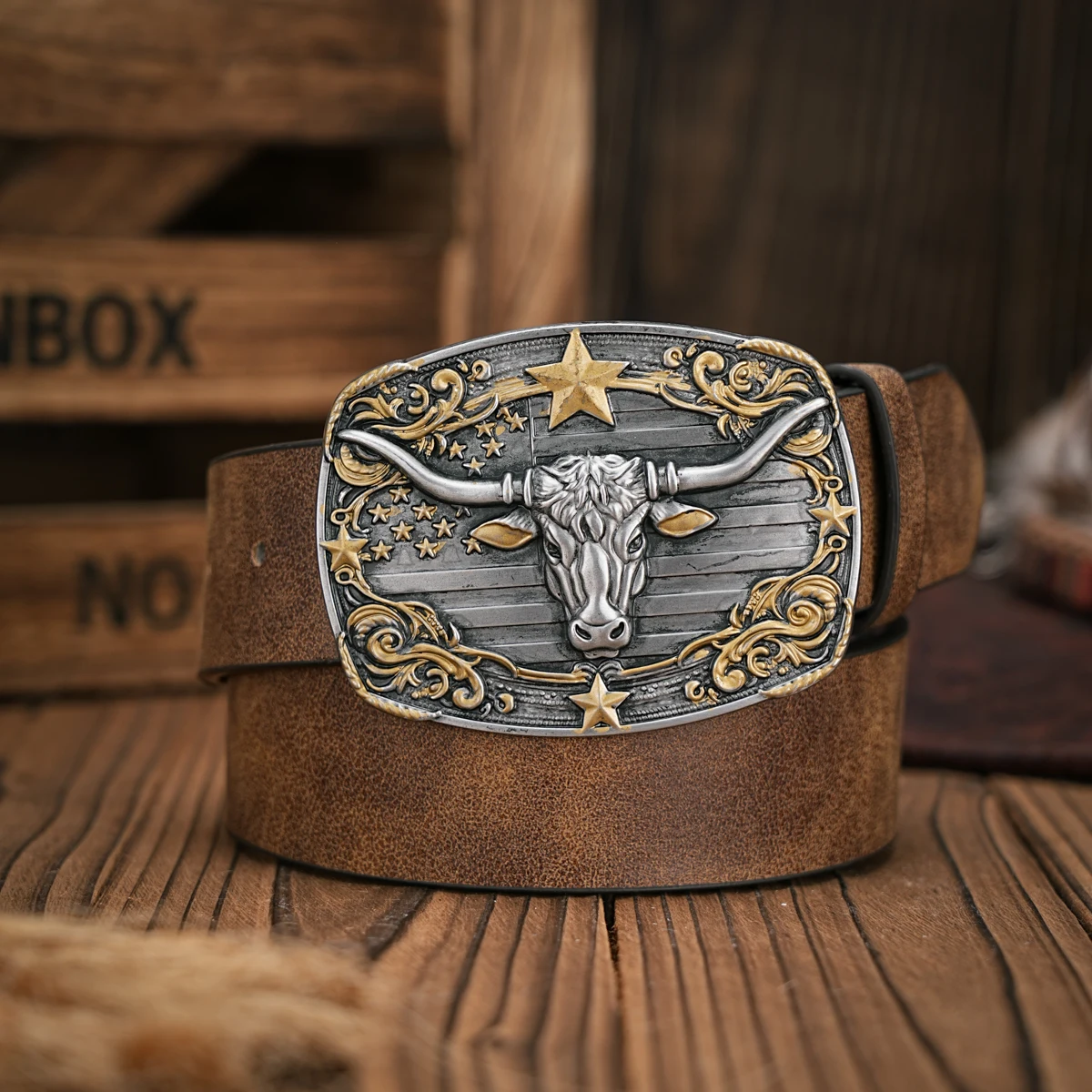 Men - Women - Western Denim - PU Leather - Belt - Vintage Jeans with Floral Carved Buckle Belt
