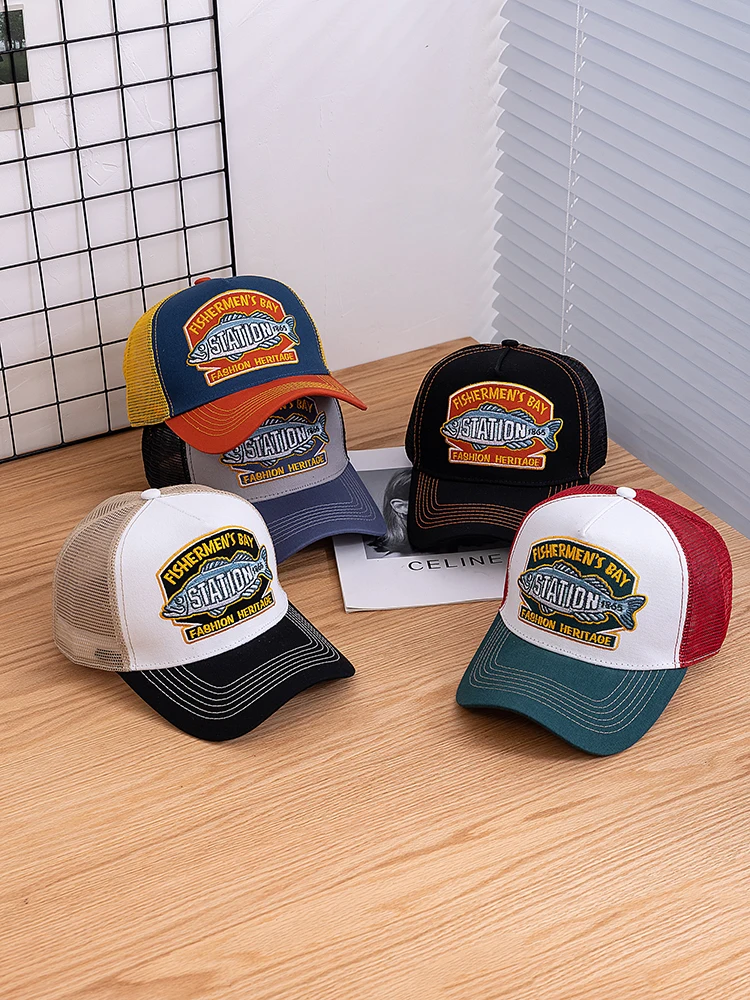 Hot Sale Unisex Summer Fishing Cap Breathable Mesh Trucker Hat Men Women Big Fish Fisherman Sports Snapback Hat Outdoor Cap