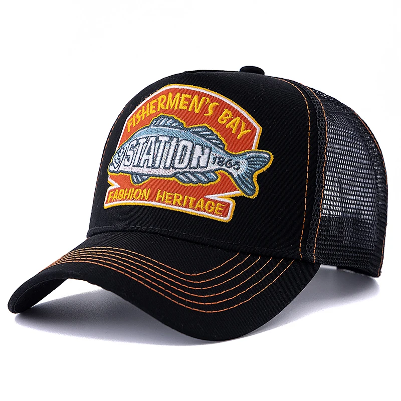 Hot Sale Unisex Summer Fishing Cap Breathable Mesh Trucker Hat Men Women Big Fish Fisherman Sports Snapback Hat Outdoor Cap