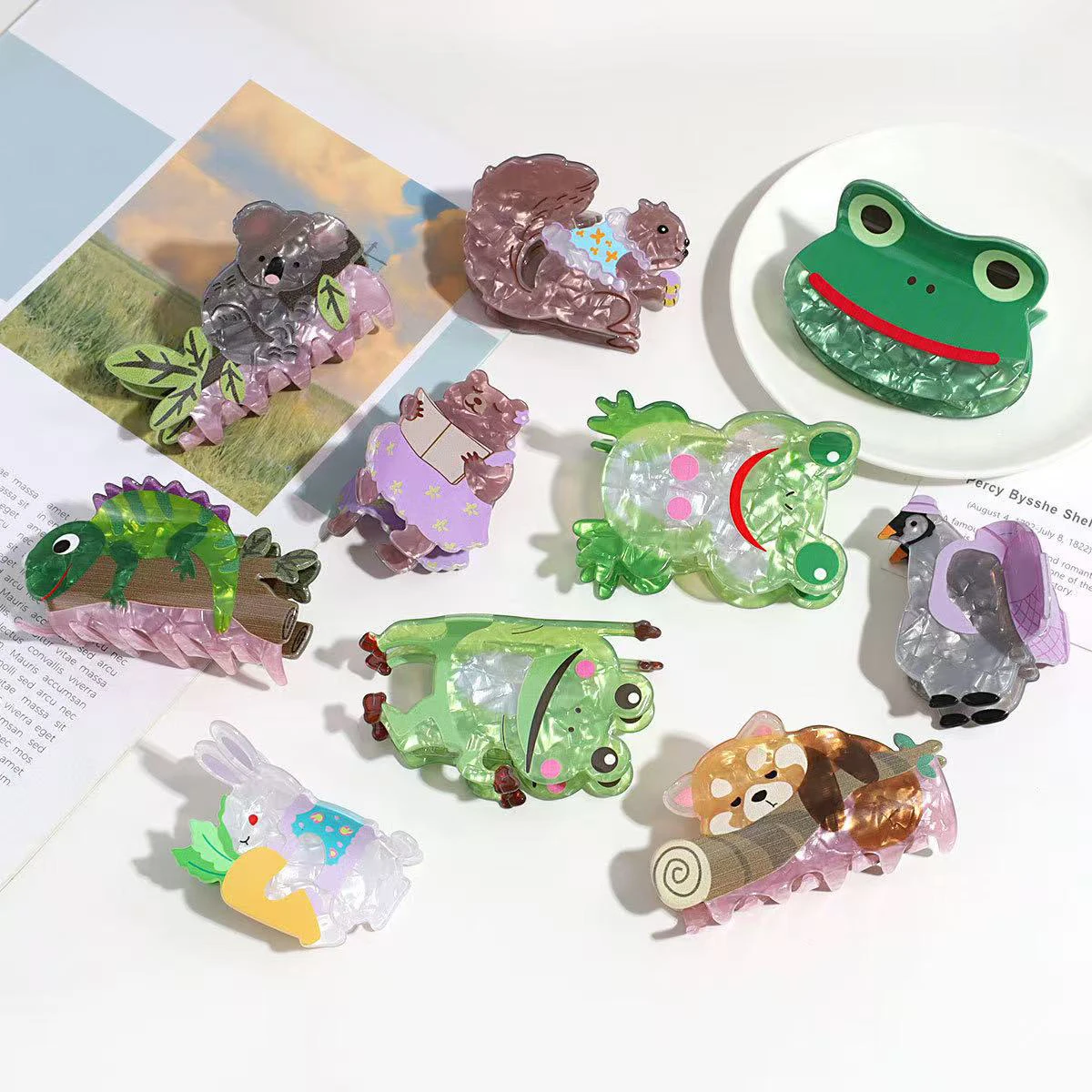 1pc Cartoon Funny Frog Grab Clip Creative Animal Acetate Shark Clip Wild Medium Half Tie Hair Clip Hair Accessory Clip
