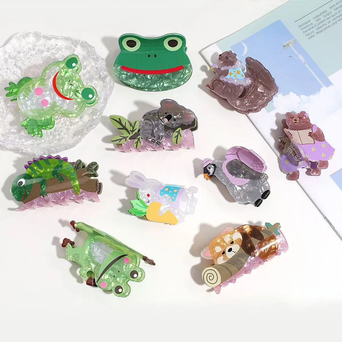 1pc Cartoon Funny Frog Grab Clip Creative Animal Acetate Shark Clip Wild Medium Half Tie Hair Clip Hair Accessory Clip