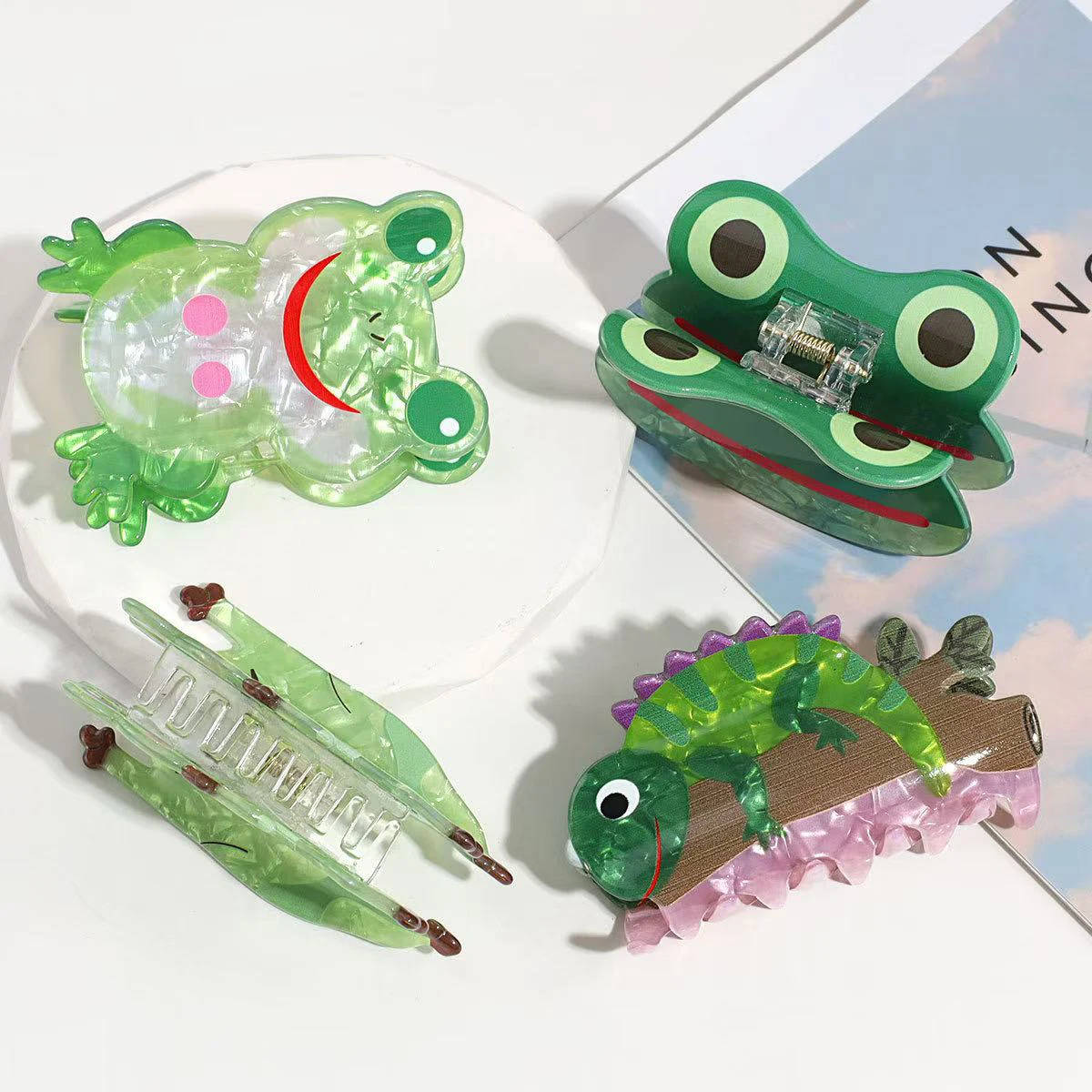 1pc Cartoon Funny Frog Grab Clip Creative Animal Acetate Shark Clip Wild Medium Half Tie Hair Clip Hair Accessory Clip