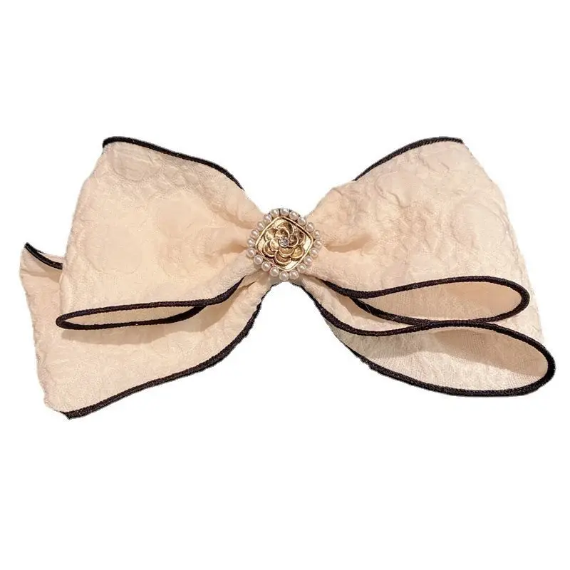 1pc French elegant small fragrance bow pearl double-layer top clip spring clip girl hair clip hair accessory clip headband
