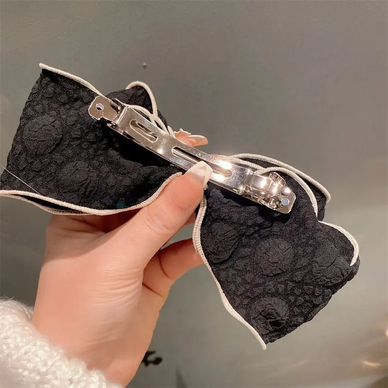 1pc French elegant small fragrance bow pearl double-layer top clip spring clip girl hair clip hair accessory clip headband