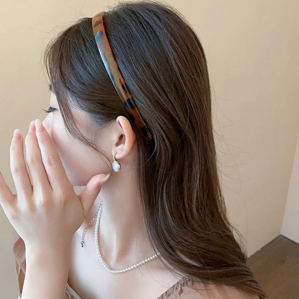 2pc Fashion European and American 1.5cm Wide Vintage Leopard Black Hairbands Headbands for Women Girls Korean Hair Accessories
