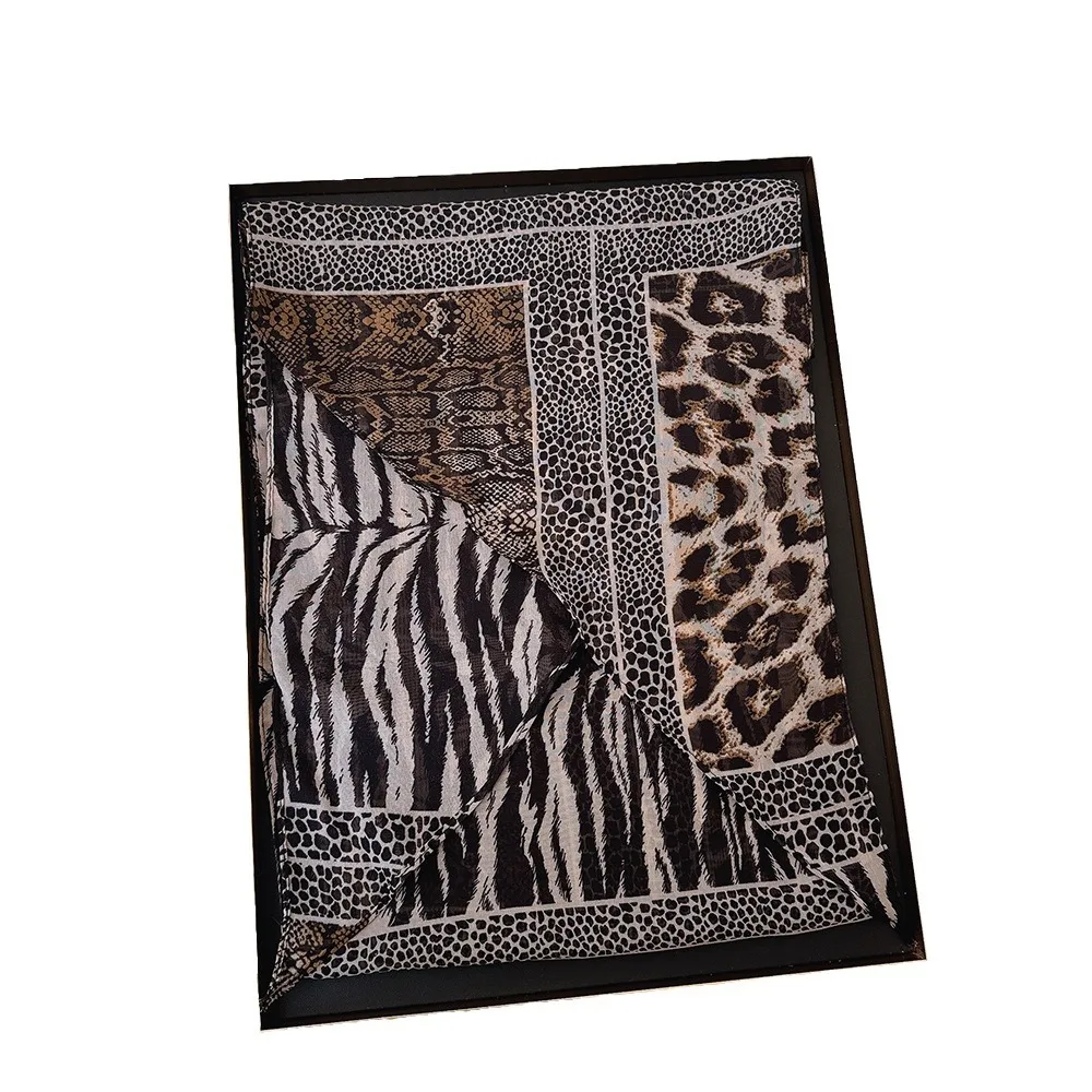 Leopard Small Long Silk Scarf Women Chiffon Strap Winter Warm Windproof Y2k Irregular Scarf Waste World Punk for Nightclub Party
