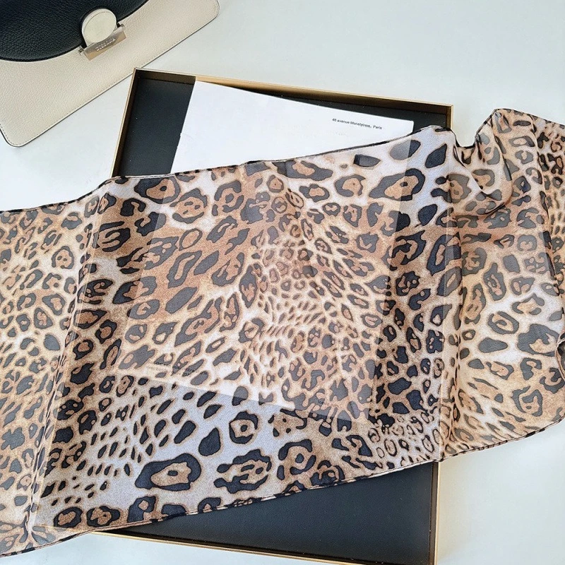 Leopard Small Long Silk Scarf Women Chiffon Strap Winter Warm Windproof Y2k Irregular Scarf Waste World Punk for Nightclub Party